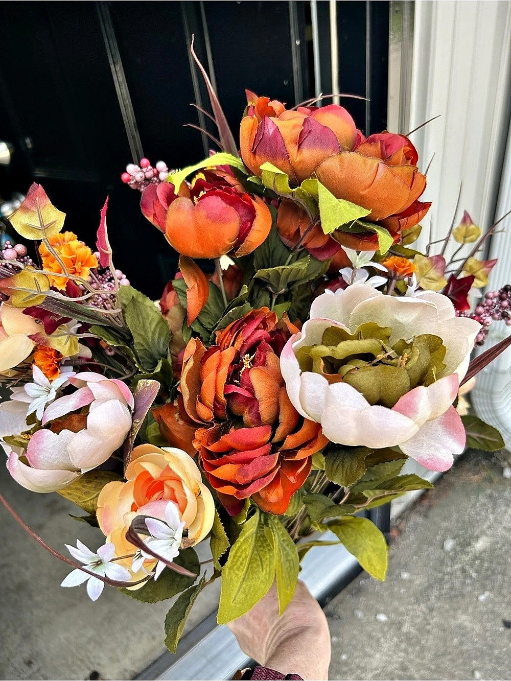 Faux Floral Bouquet in Orange & Green
